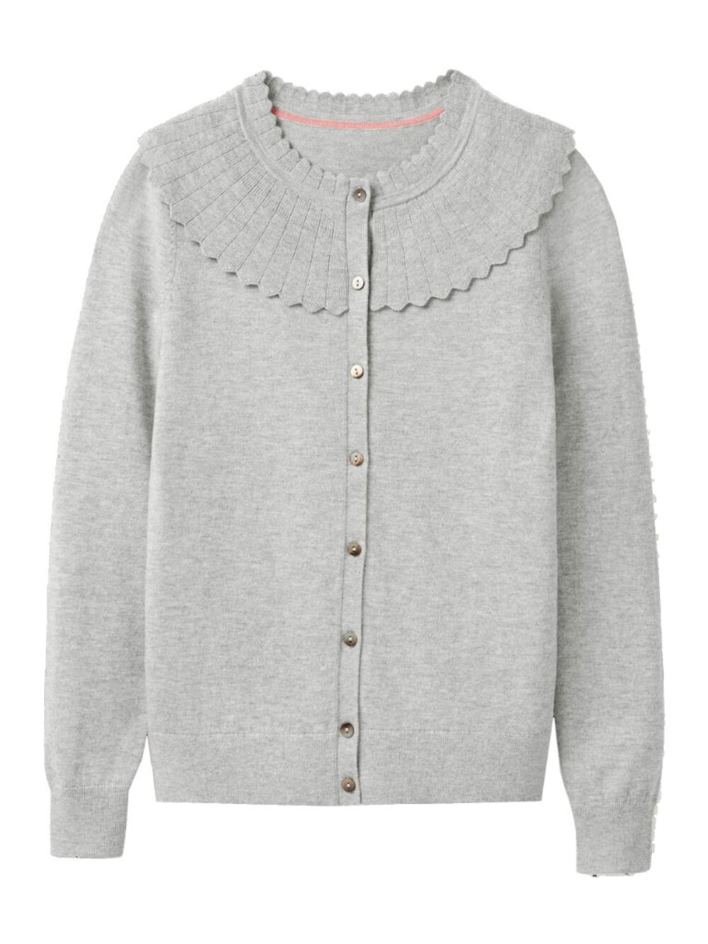 New Boden Cotton Wool Scalloped Yoke Cardigan Heather Grey 12
